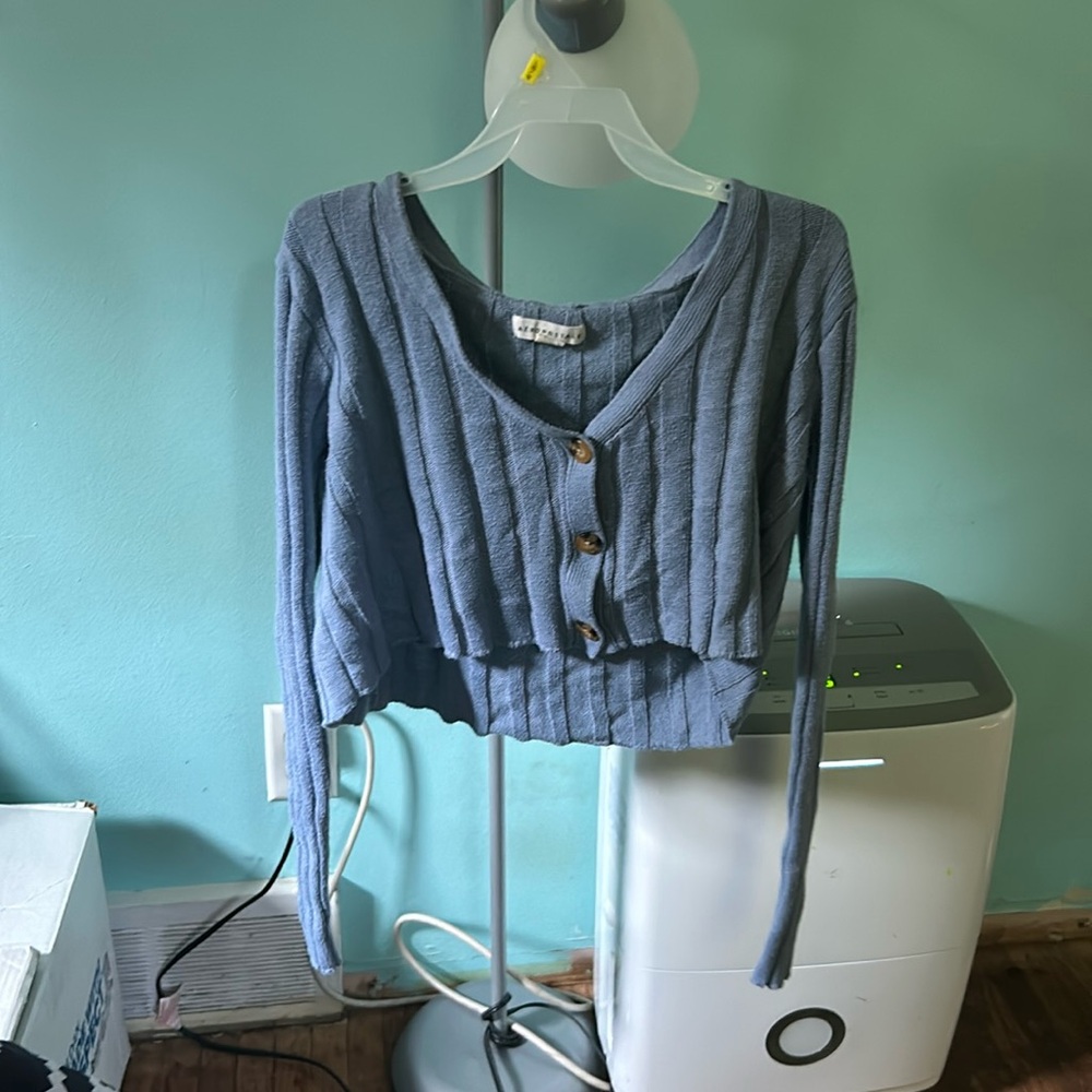 Blue long sleeve sweater cropped top
